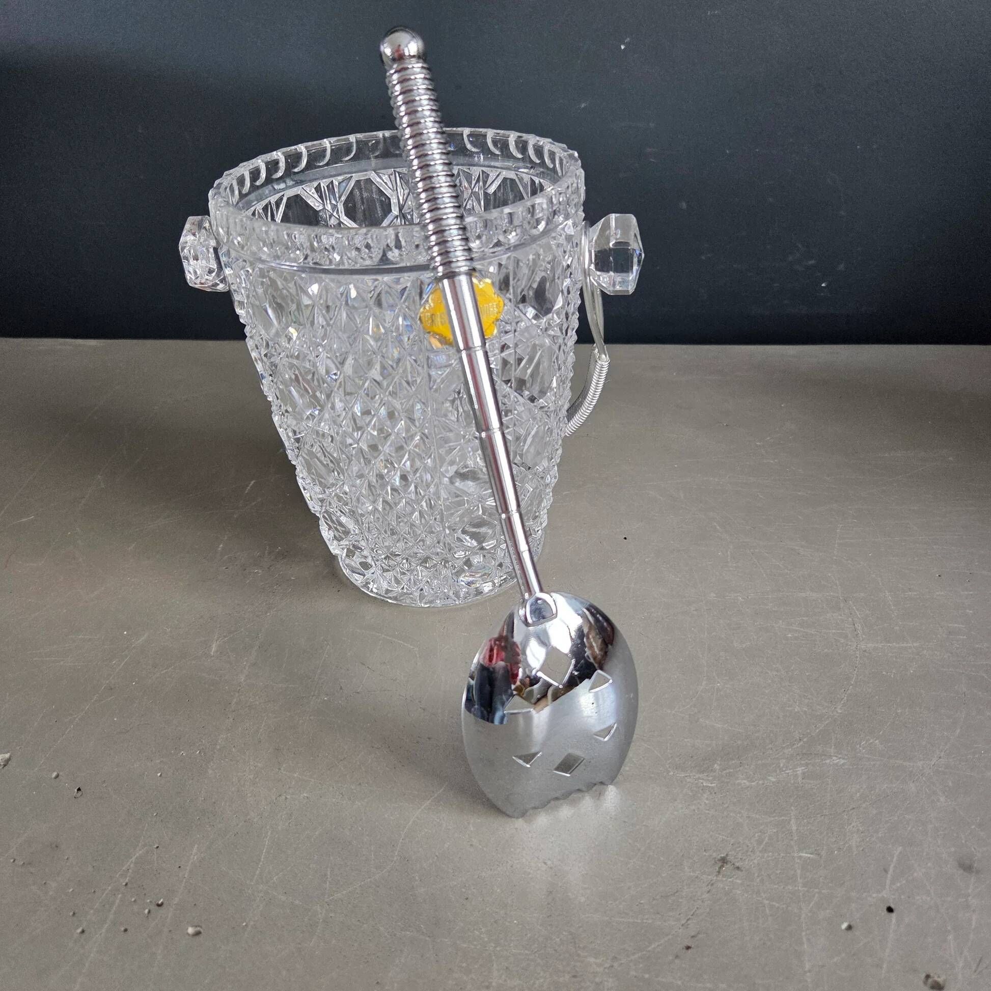 Crystal ice bucket from Bavaria with ice scoop.