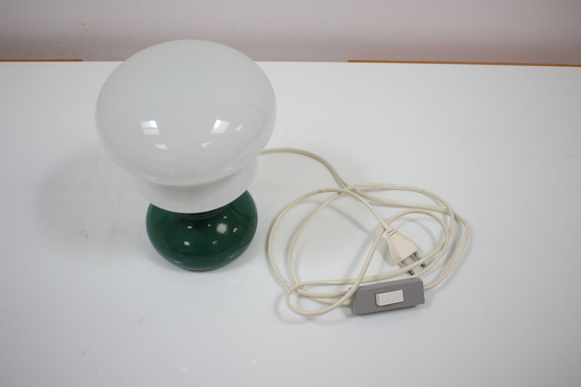 Vintage glass and ceramic table lamp osvetlovaci sklo valasske mezirici, 1970s