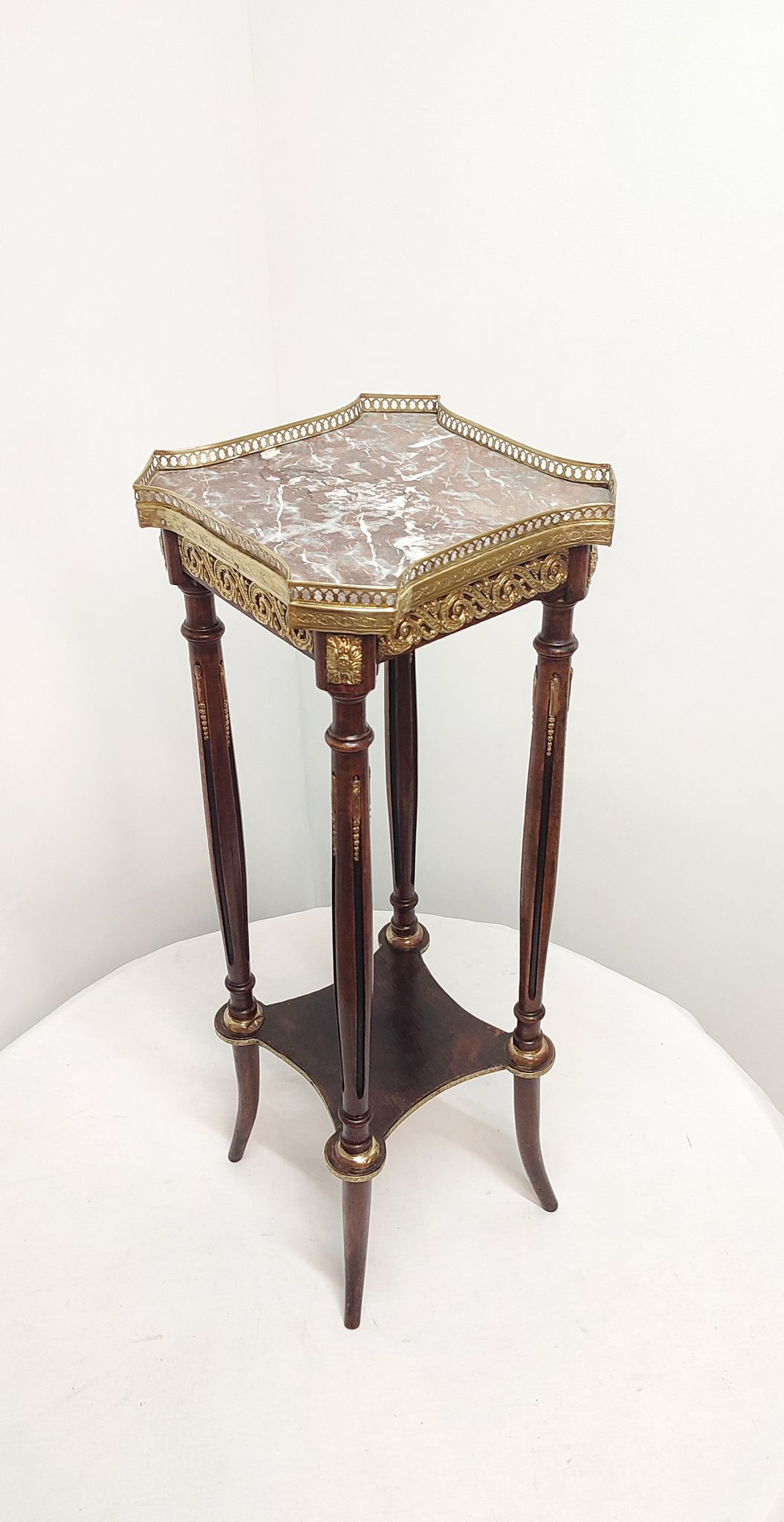 Auxiliary table made of wood, marble and brass, France 1950