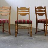 Vintage 1960s Danish farmhouse oak dining chairs in the style of Henning Kjærnulf