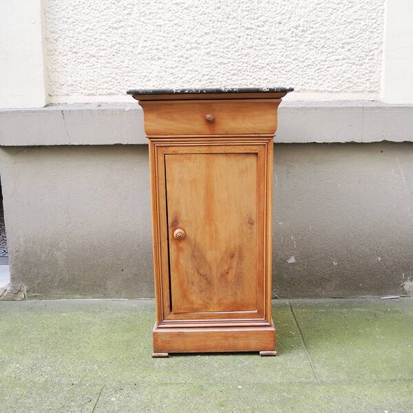 Ancienne table de chevet de style Louis Philippe en bois et marbre