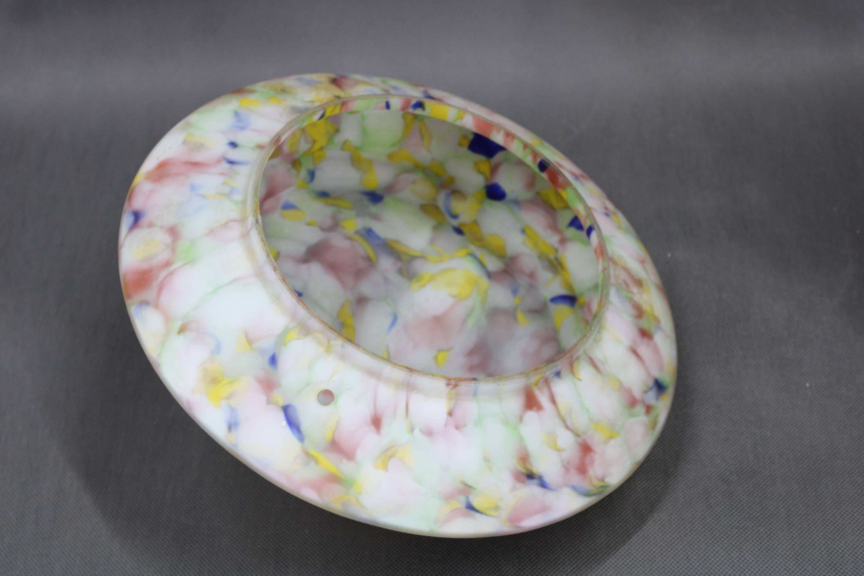 1940s restored brass table lamp with wooden base and glass shade