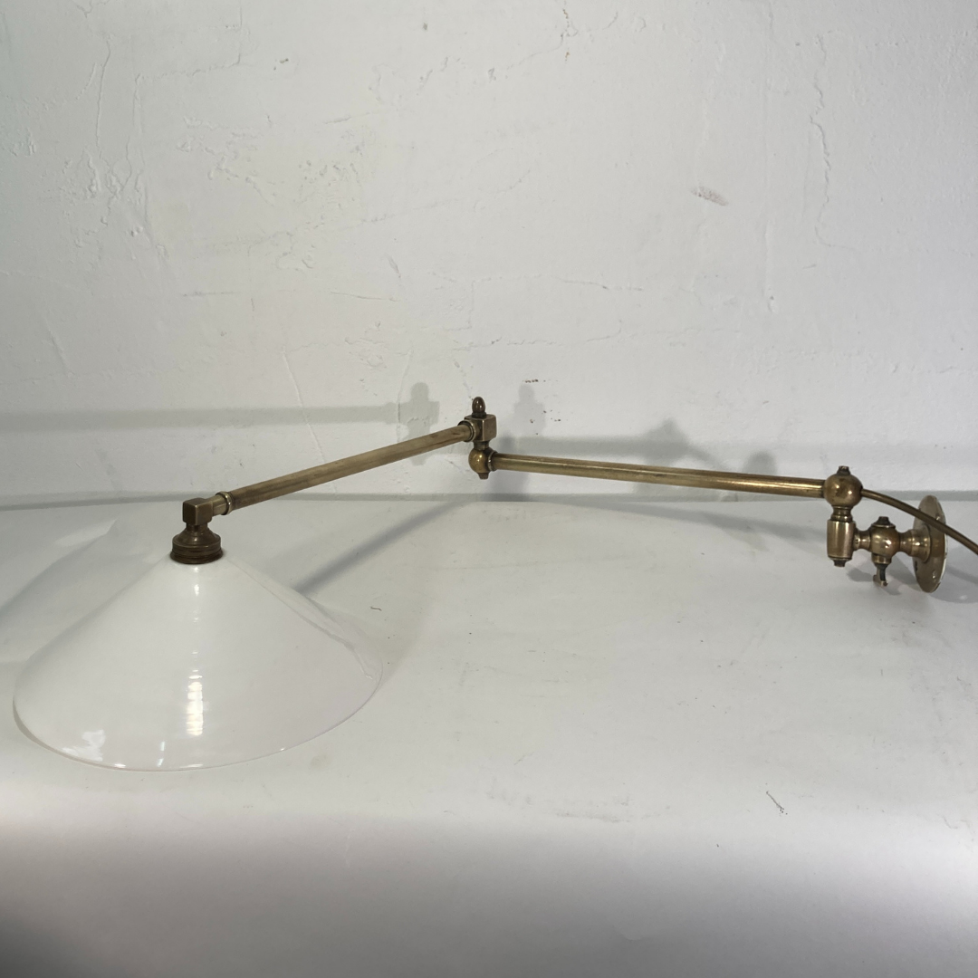 Brass and opaline art deco swing swivel wall lamp