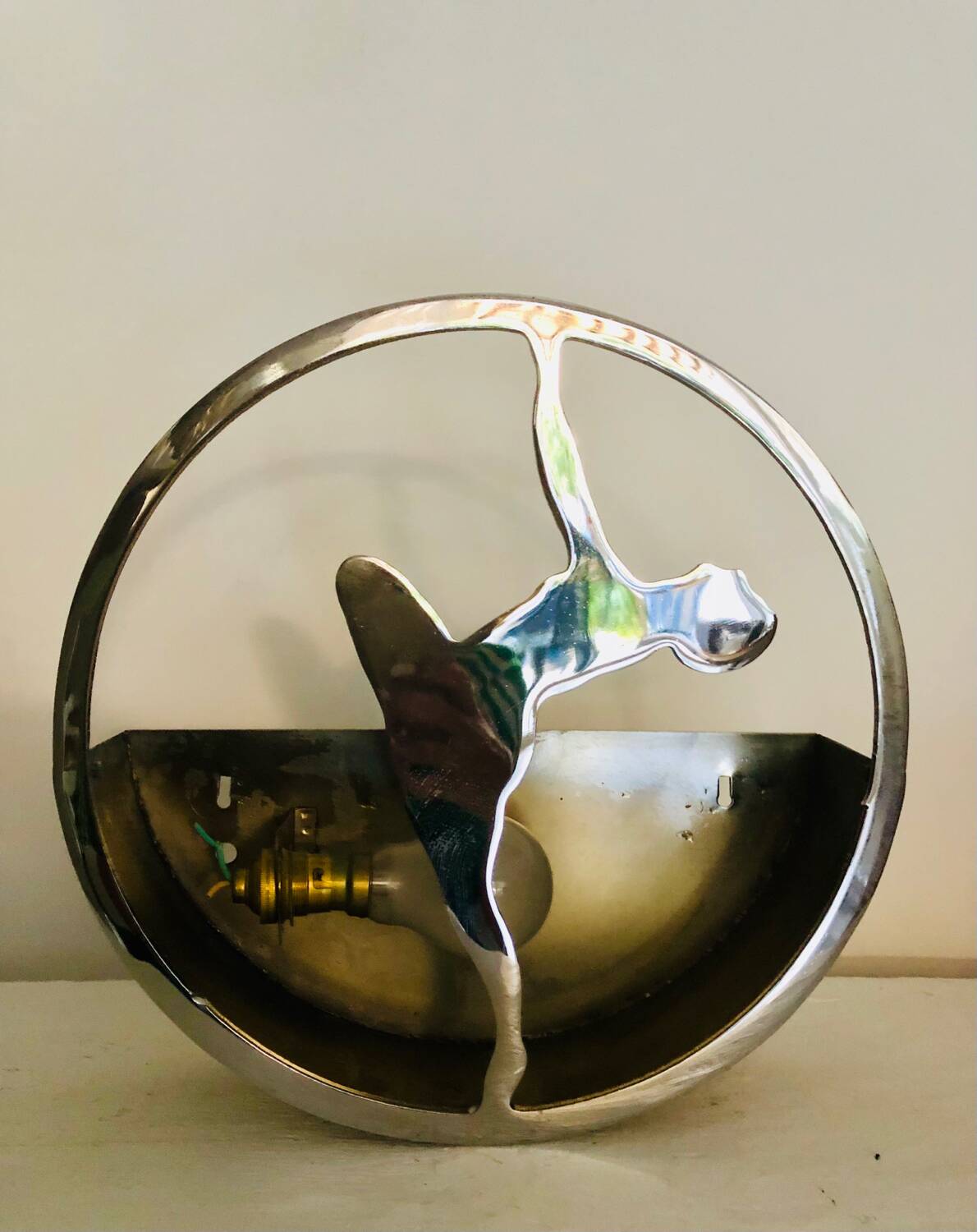 Round wall lamp metal opalescent art deco glass