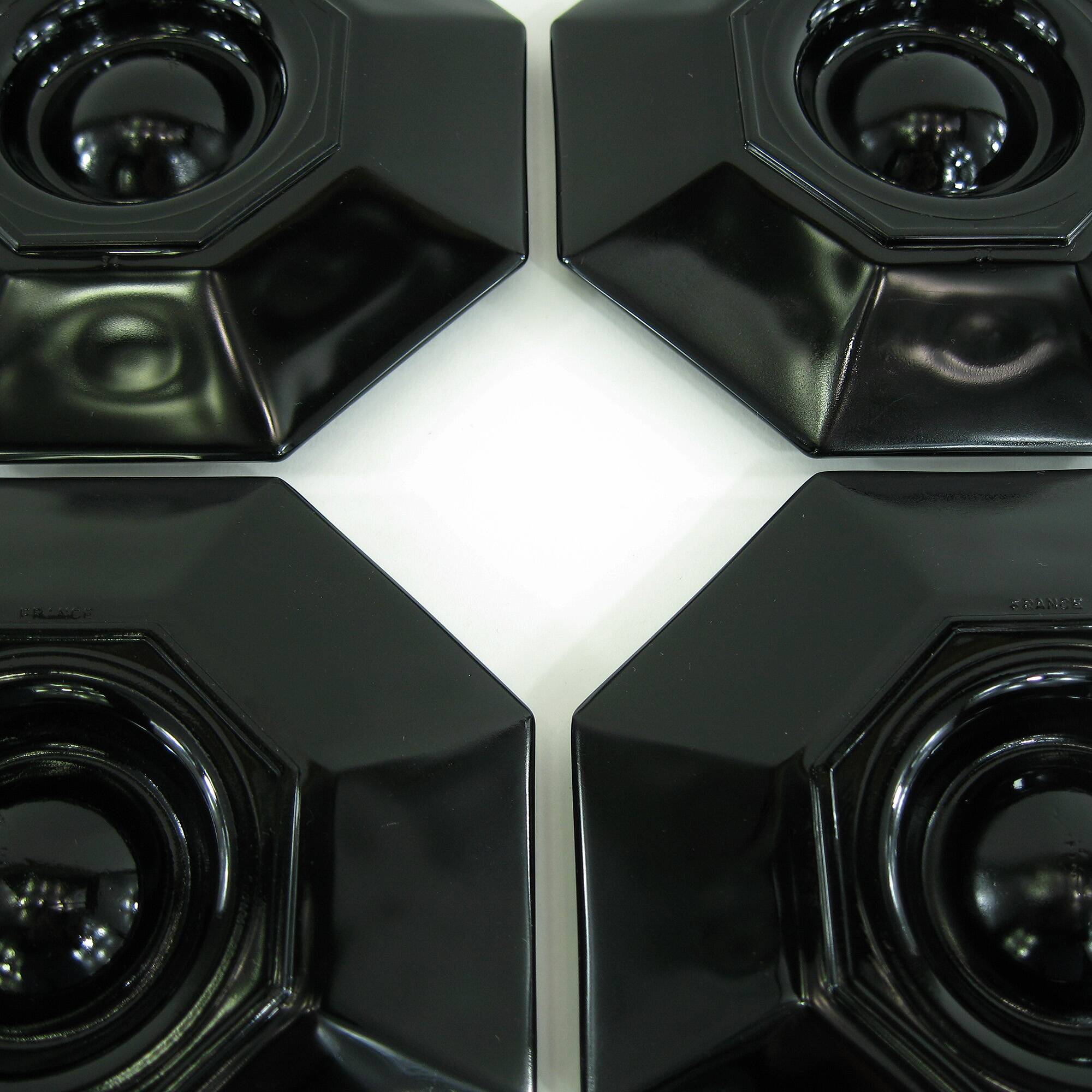 4 egg cups in opal and black tempered glass - Octime Arcoroc Luminarc France - vintage 80s