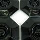 4 egg cups in opal and black tempered glass - Octime Arcoroc Luminarc France - vintage 80s