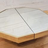 Low octagonal mirror and gold metal France 1970 bar table