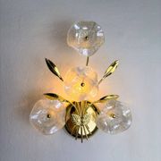 Pair of hibiscus floral sconces, frosted Murano glass, Italy, 1970s