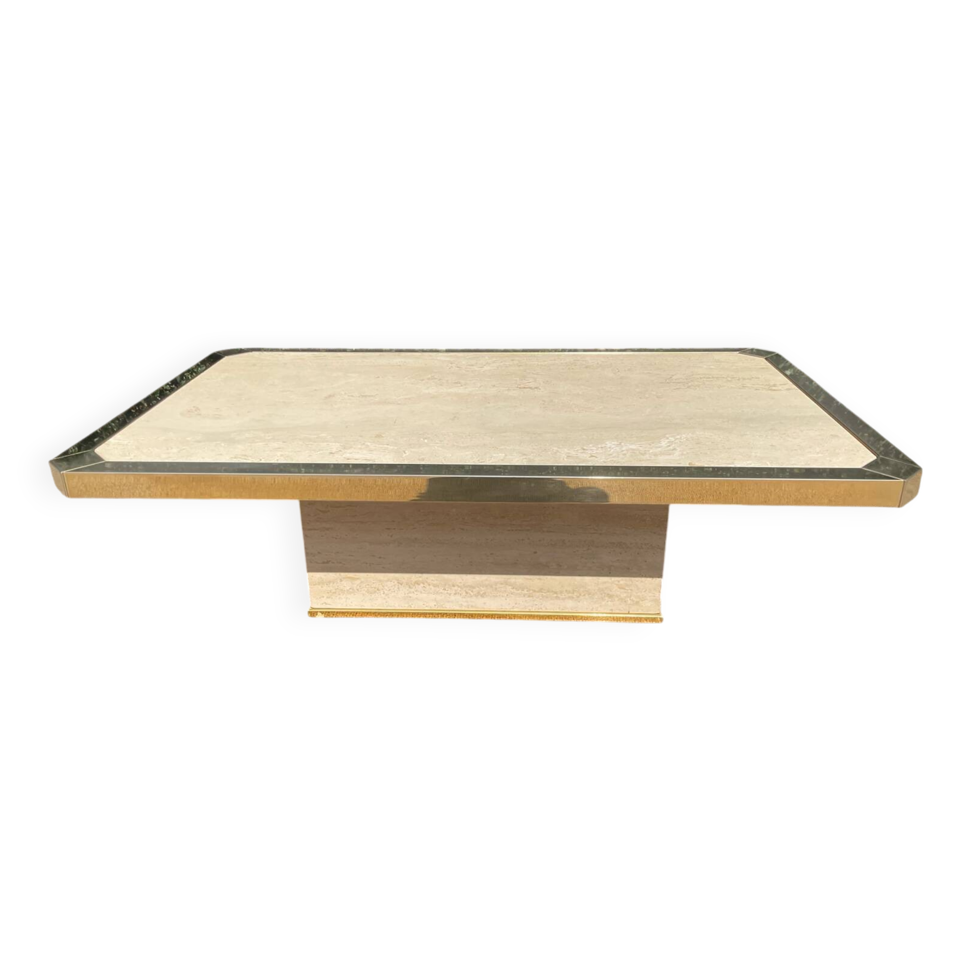 Vintage coffee table in travertine and brass.