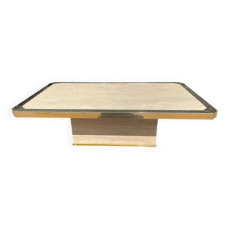 Table basse vintage en travertin et laiton