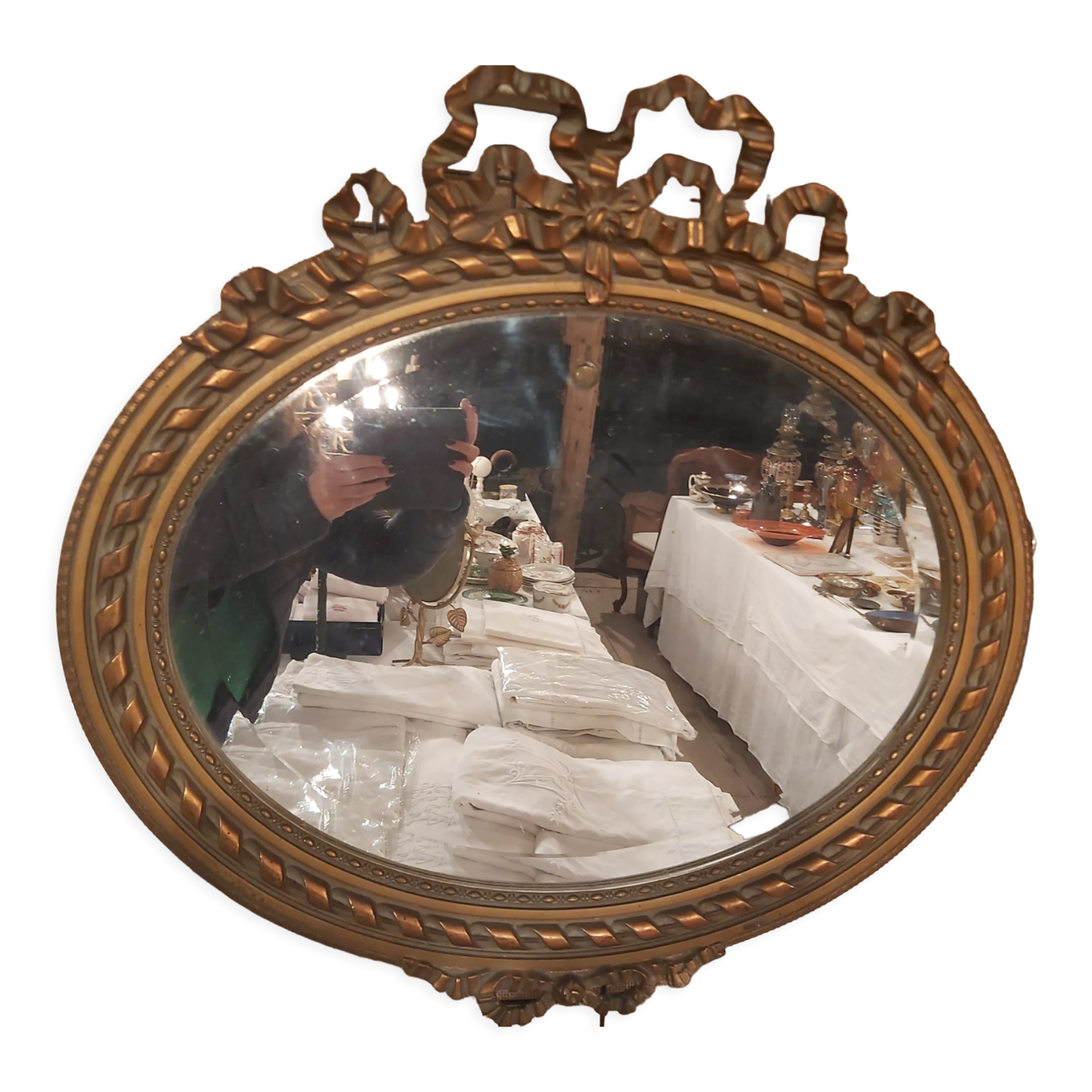 Louis XVI style oval beveled mirror