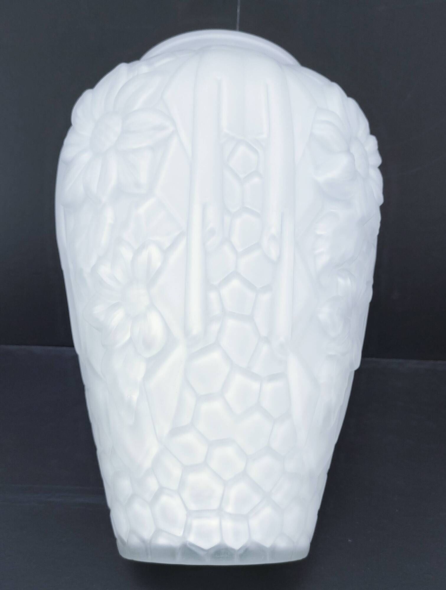 Large art deco glass vase with French floral decor H. 29.5 cm