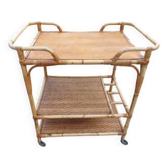 wheeled wicker dessert trolley, console, vintage