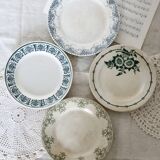 4 mismatched white and green ironstone dessert plates Arabesque set