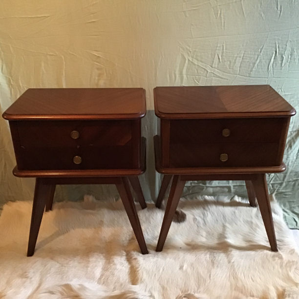 Pair of bedside tables Scandinavian feet 50's compass