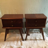 Pair of bedside tables Scandinavian feet 50's compass