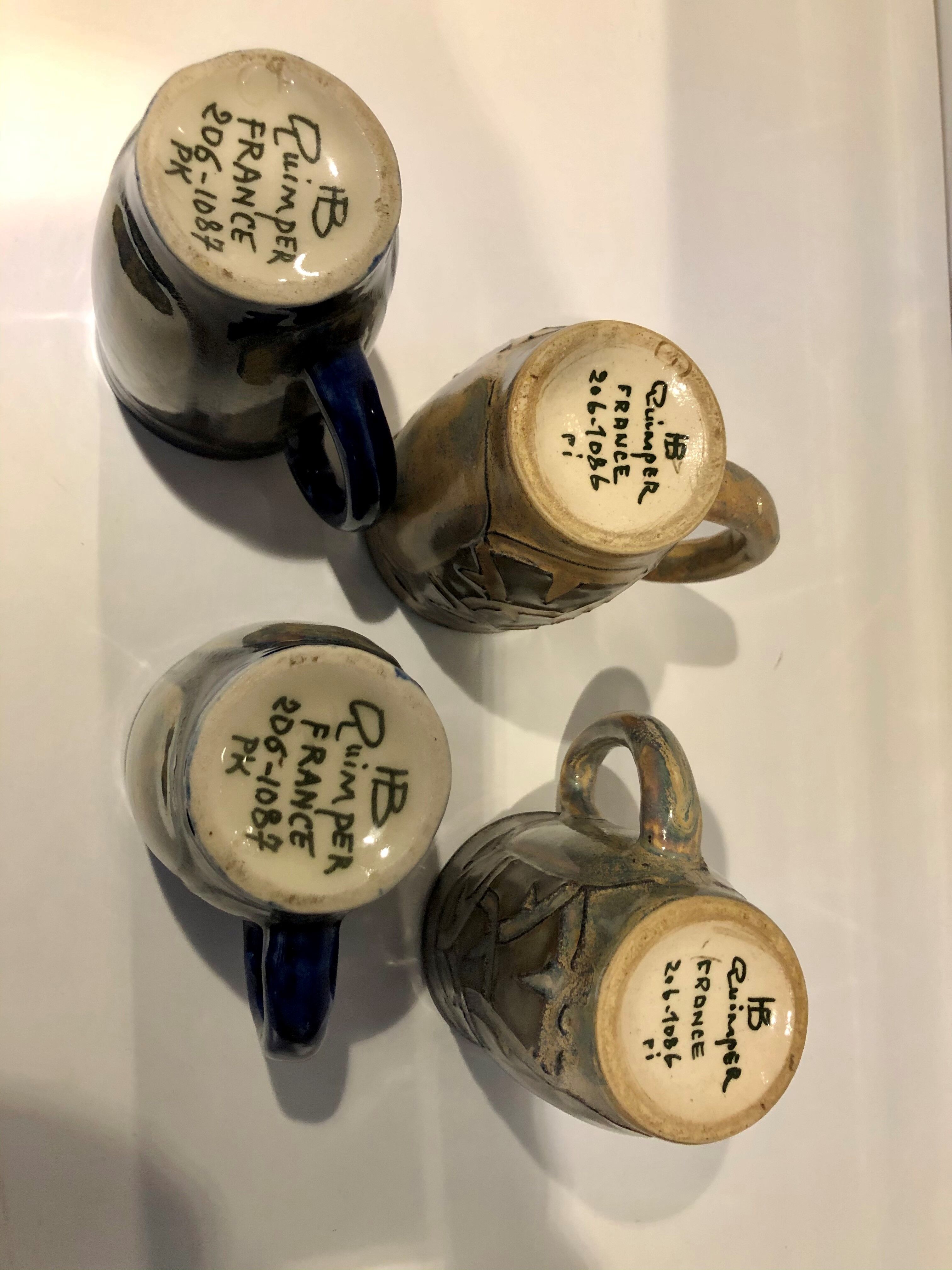 Series of 4 Mugs Art Deco Quimper HB - Line "Odetta"