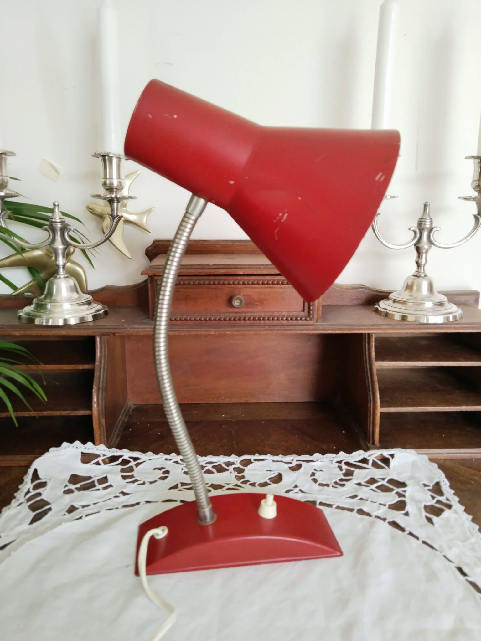 Red and gold cocotte lamp, flexible, 1950s