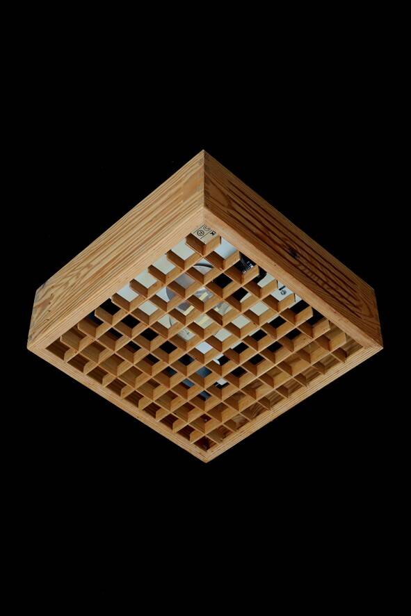 Rare pine wood ceiling flush light by Nordlux / 1970s / Danish Modern Design