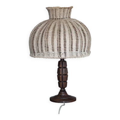 Lampe de chevet, lampe de table, lampe à poser vintage, lampe bois sculpté