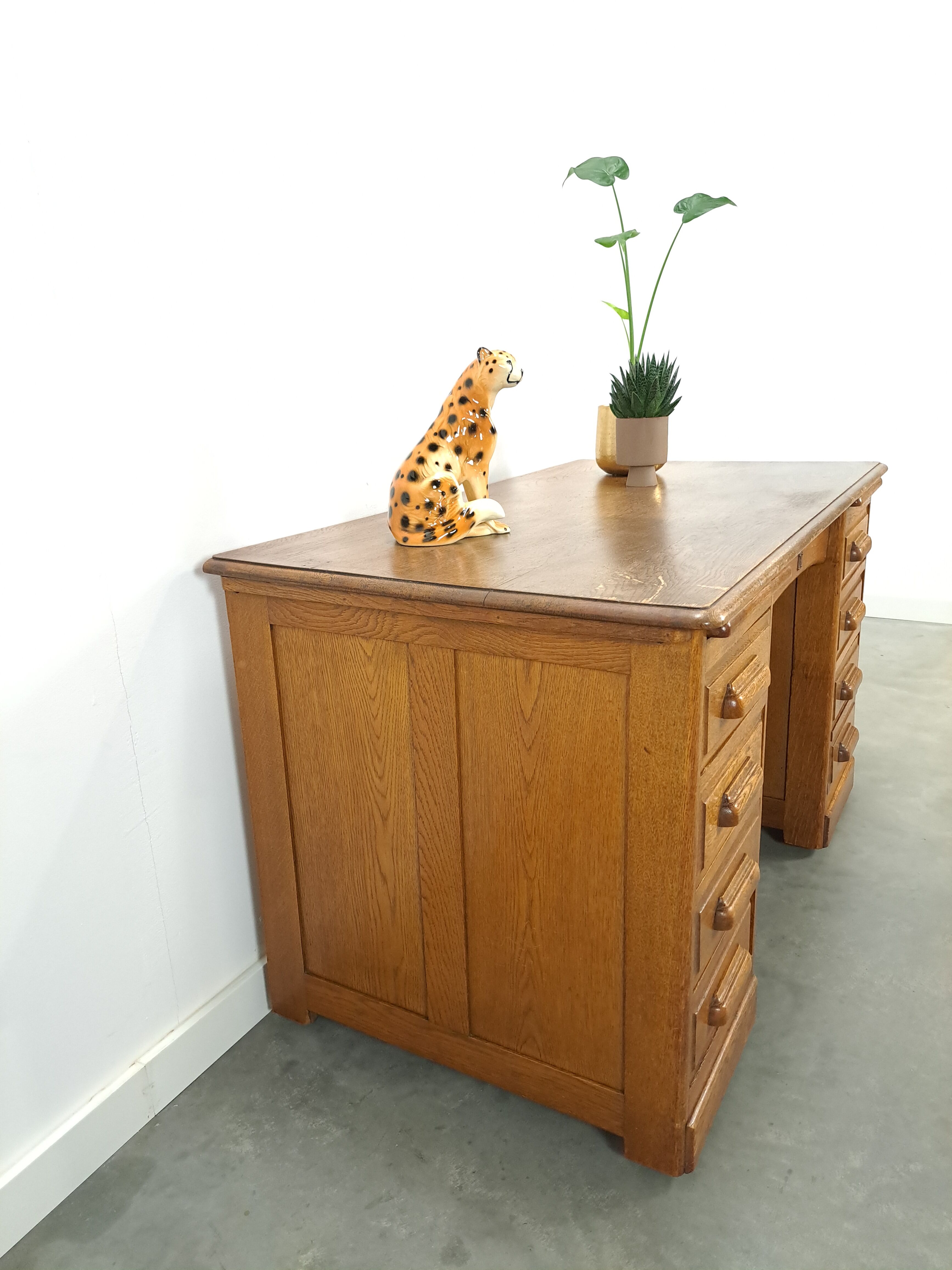 Old oak notary office with drawers, desk