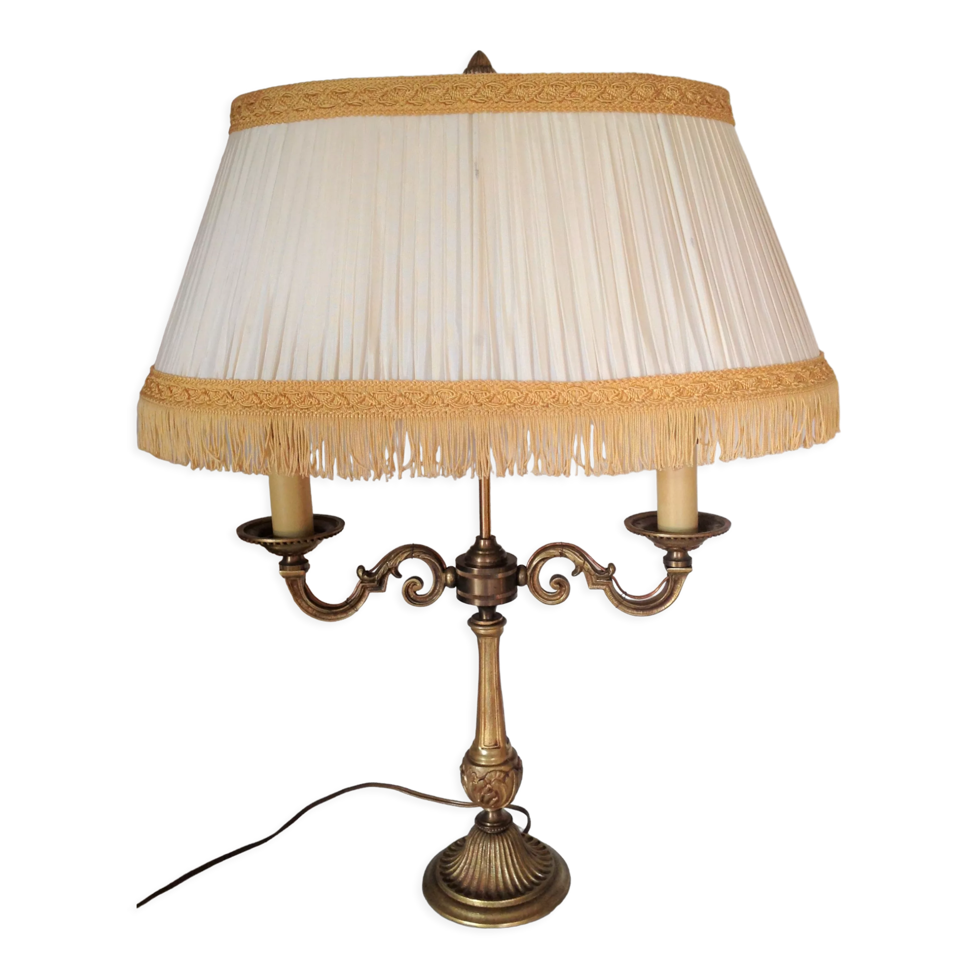 Empire style hot water bottle lamp with fabric lampshade / vintage 50-60s