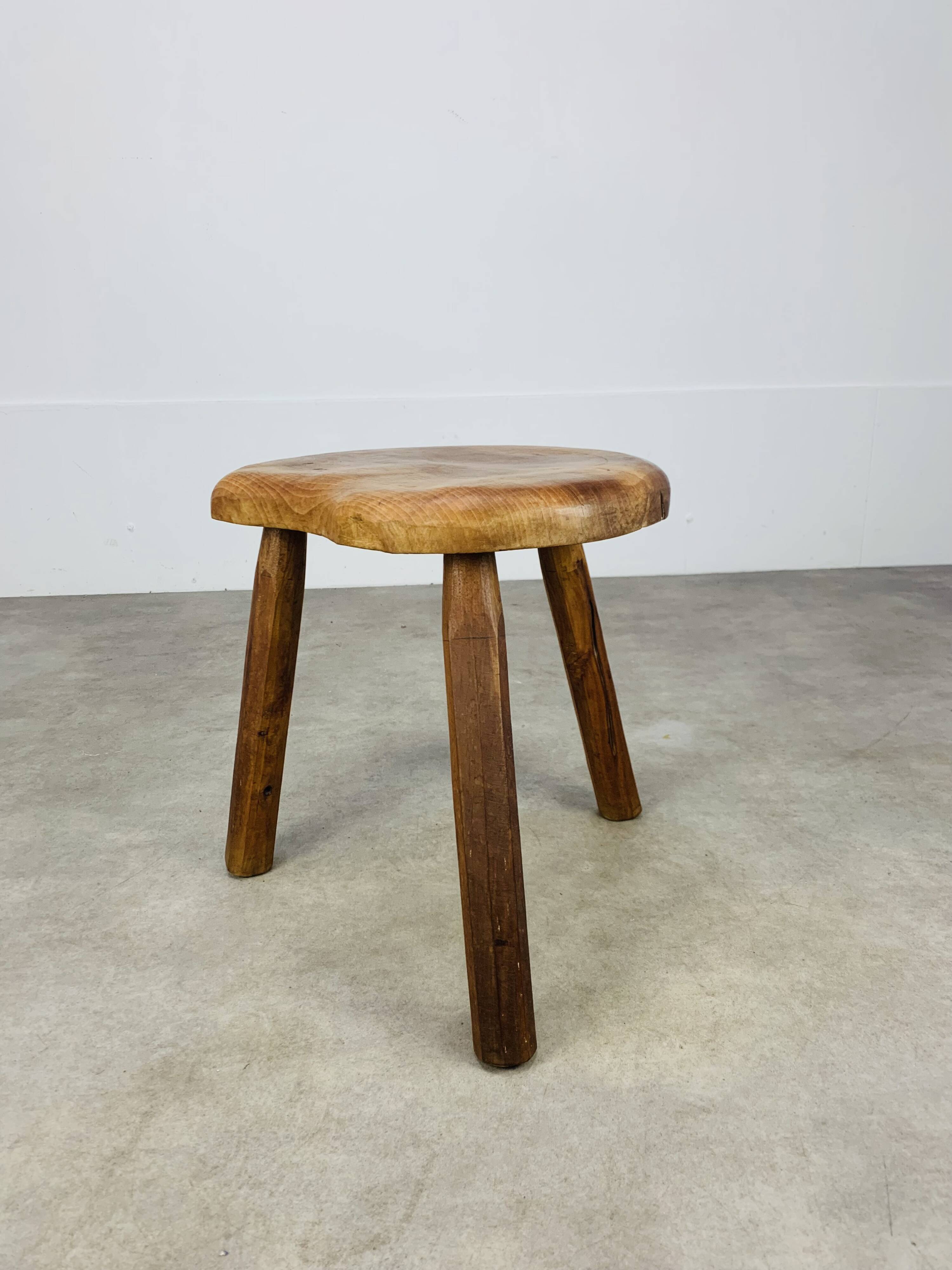 Brutalist tripod stool in solid wood