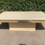 Vintage coffee table in travertine and brass.