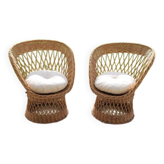 Pair of wicker toad armchairs