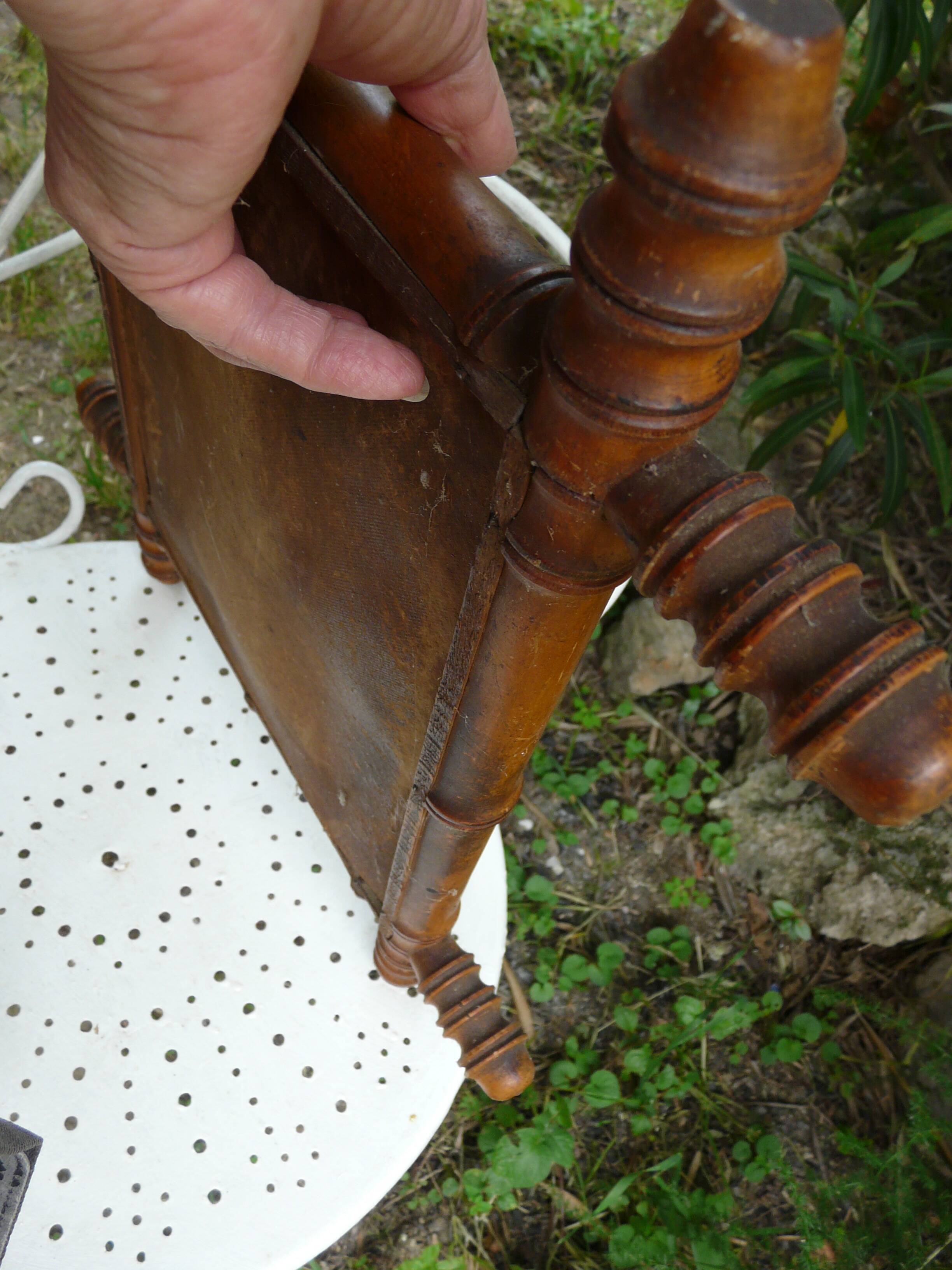 Antique turned wooden mirror in bamboo style H.47cm.