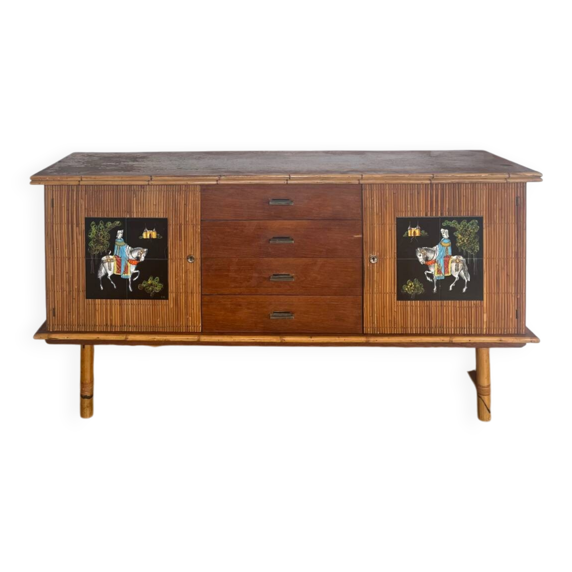 Enfilade en rotin Audoux et Minnet années 50