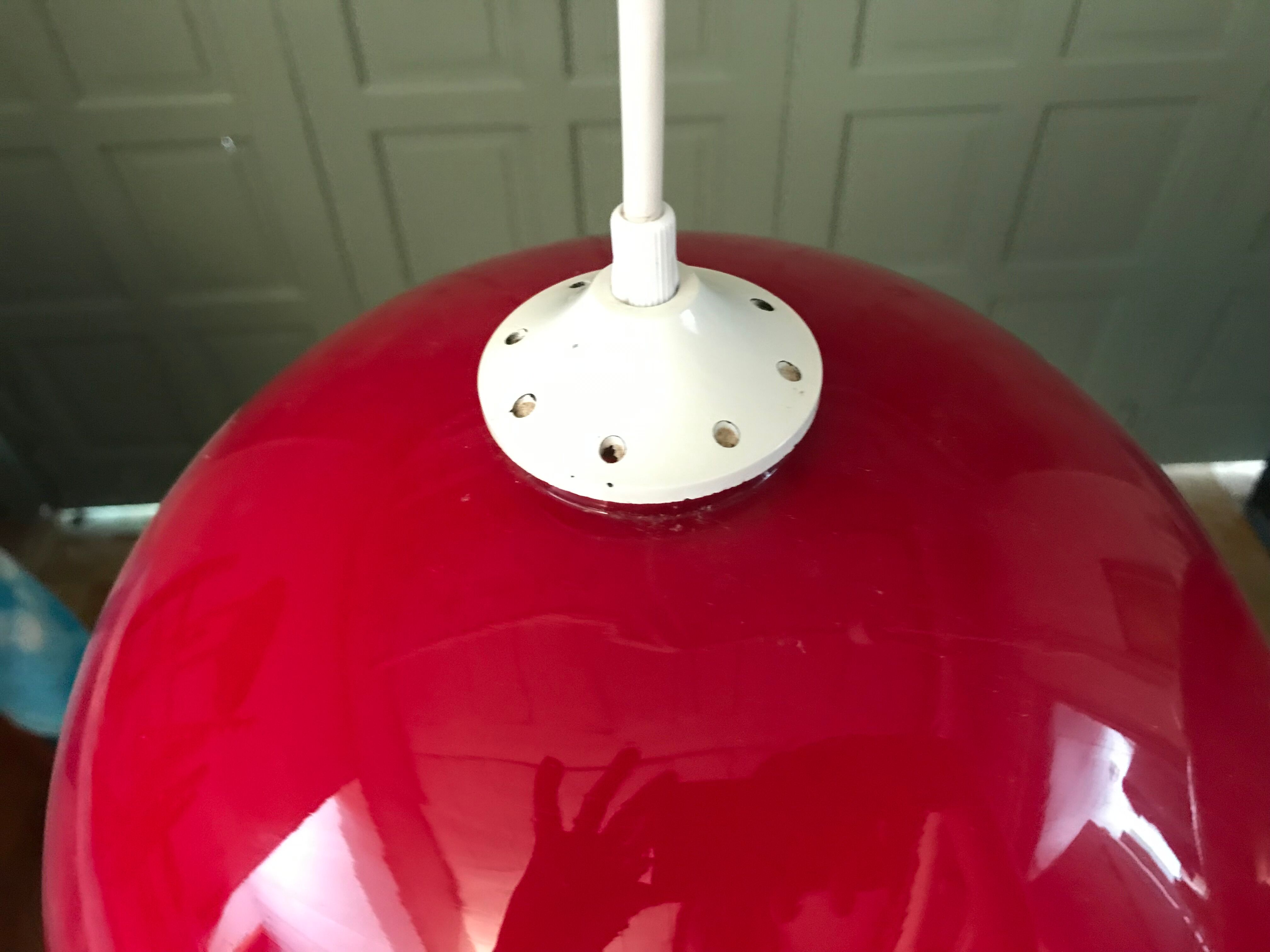 Pair of orange glass ball suspensions, 70s.