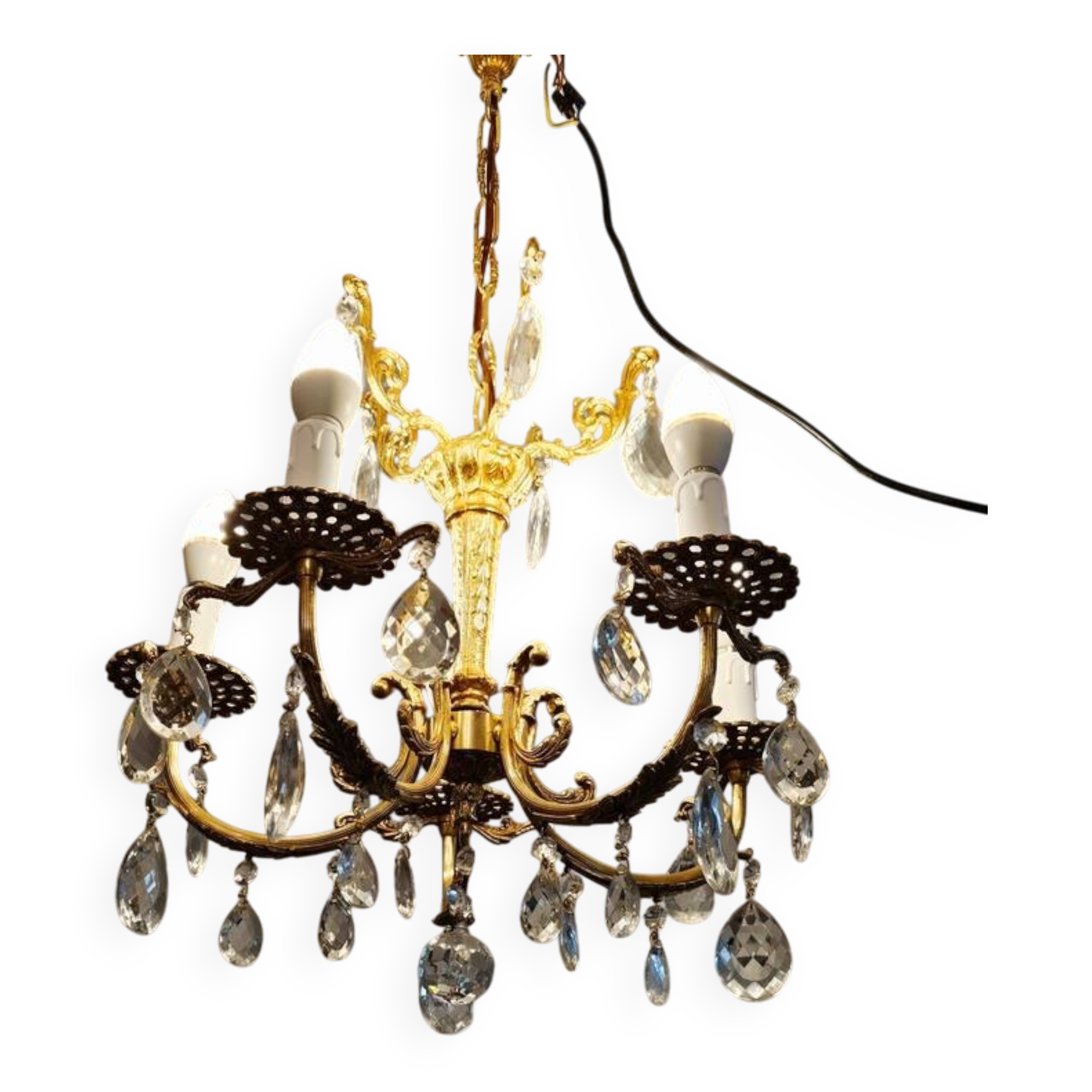 Five-light chandelier in chiseled bronze and crystal