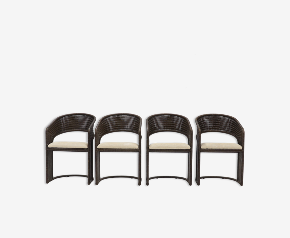 Ensemble de 4 chaises de salle à manger en rotin par Luit van der Helm, Pays-Bas années 1970