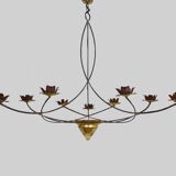Very large chandelier with 9 metal bulbs and gold leaf cup