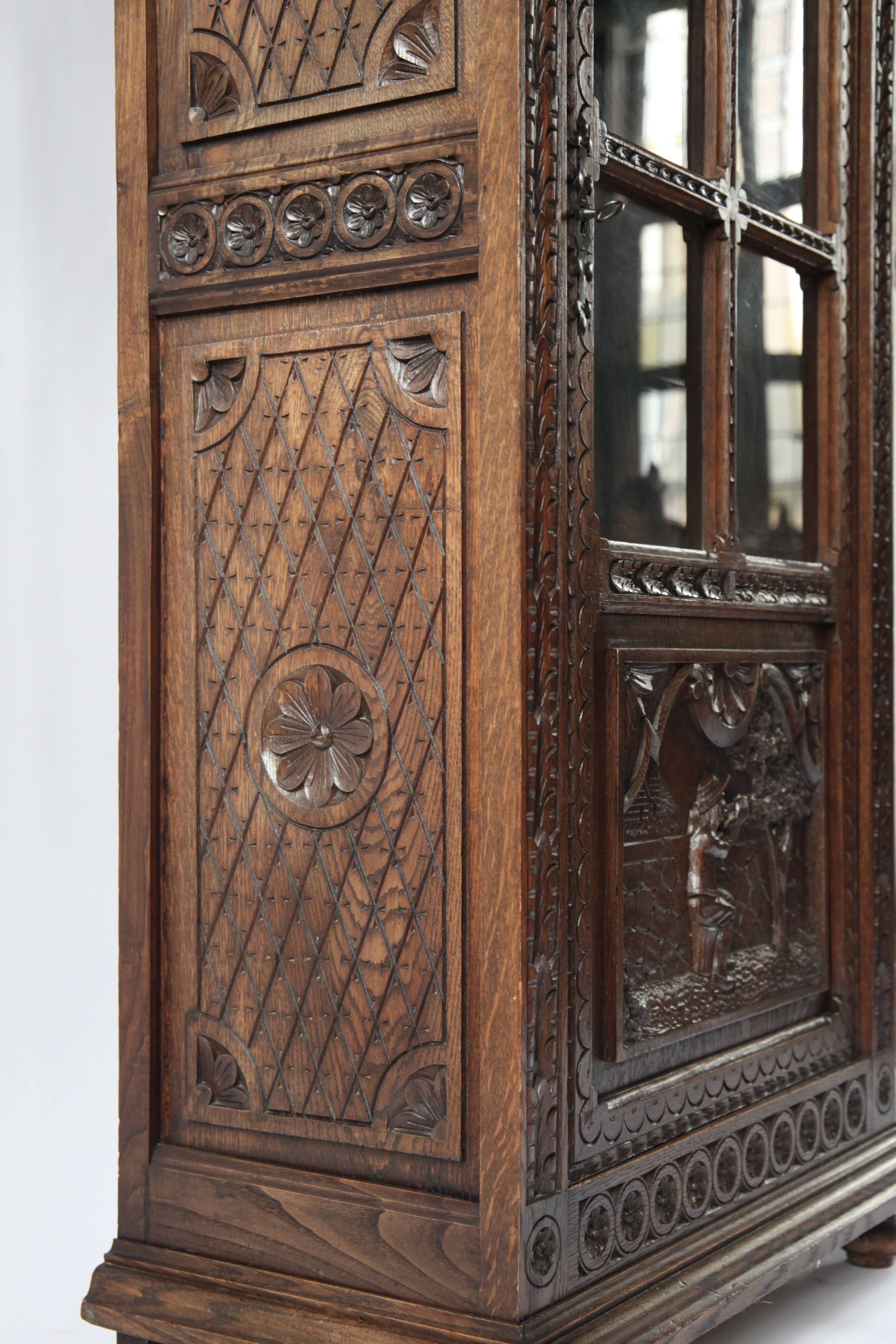 Antique Breton display cabinet in chestnut, France, circa 1880–1890