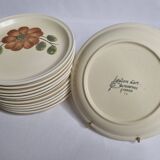 Set of 12 dessert plates decorated with flowers, Revernay art workshop, 20 cm