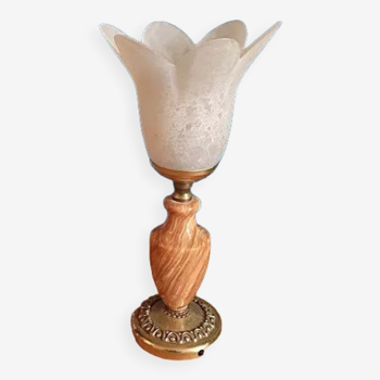 Lampe chevet pied marbre laiton tulipe pâte de verre dp 0123259