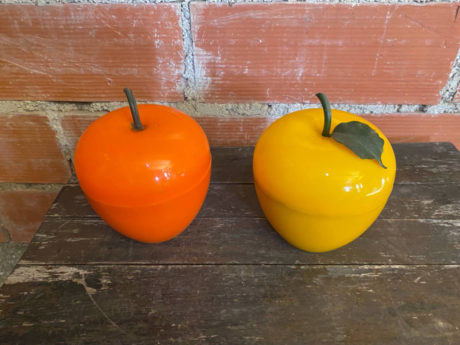 Ice Buckets Apple + Lemon Plastic Orange Yellow 70’s Vintage