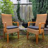 Paire de Chaises Vintage en Rotin & Bois Massif – Ambiance Bohème Chic
