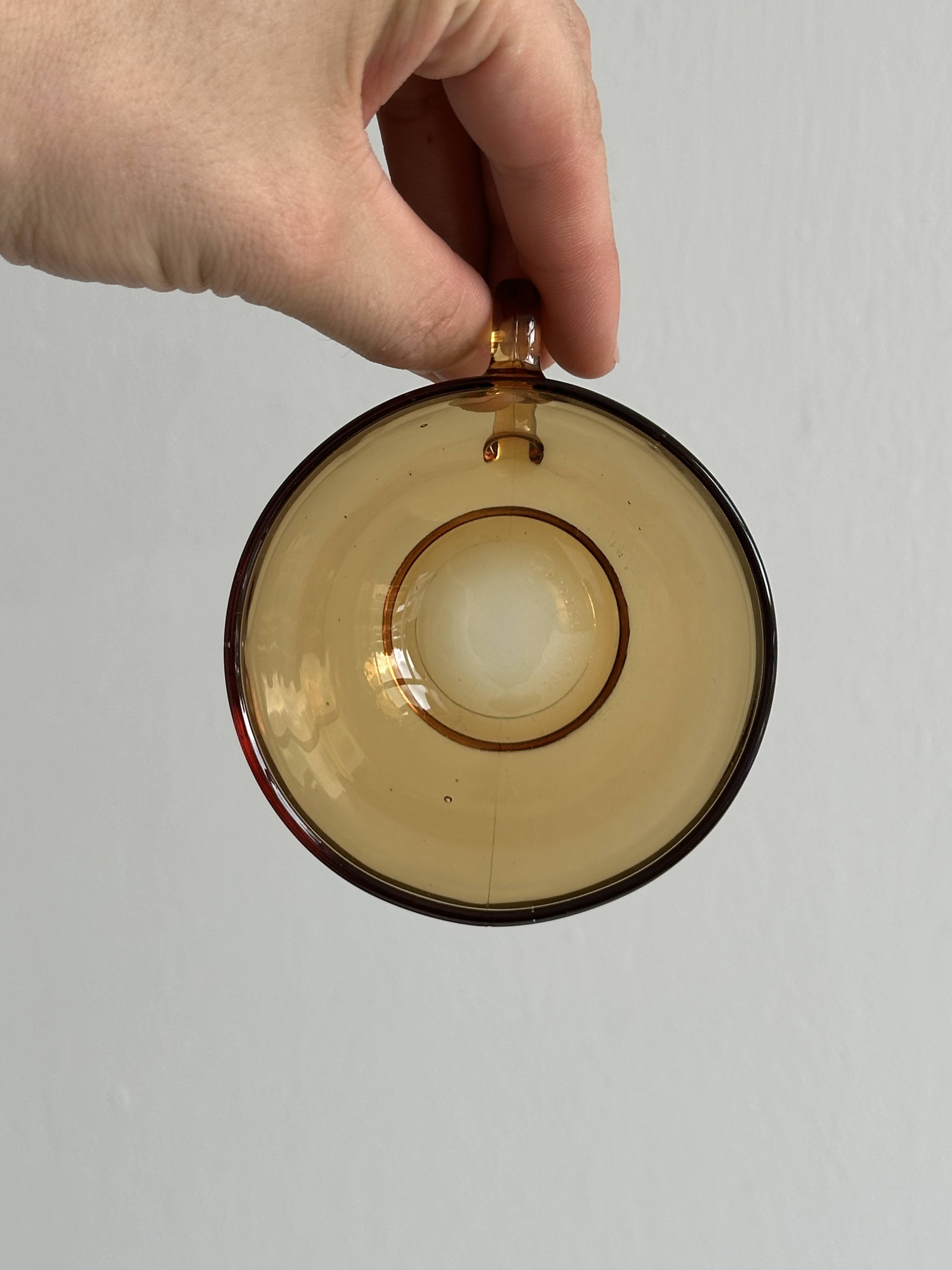 4 vintage amber glass cups