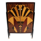 Art Deco cabinet with two doors, marquetry fan pattern in beech wood.