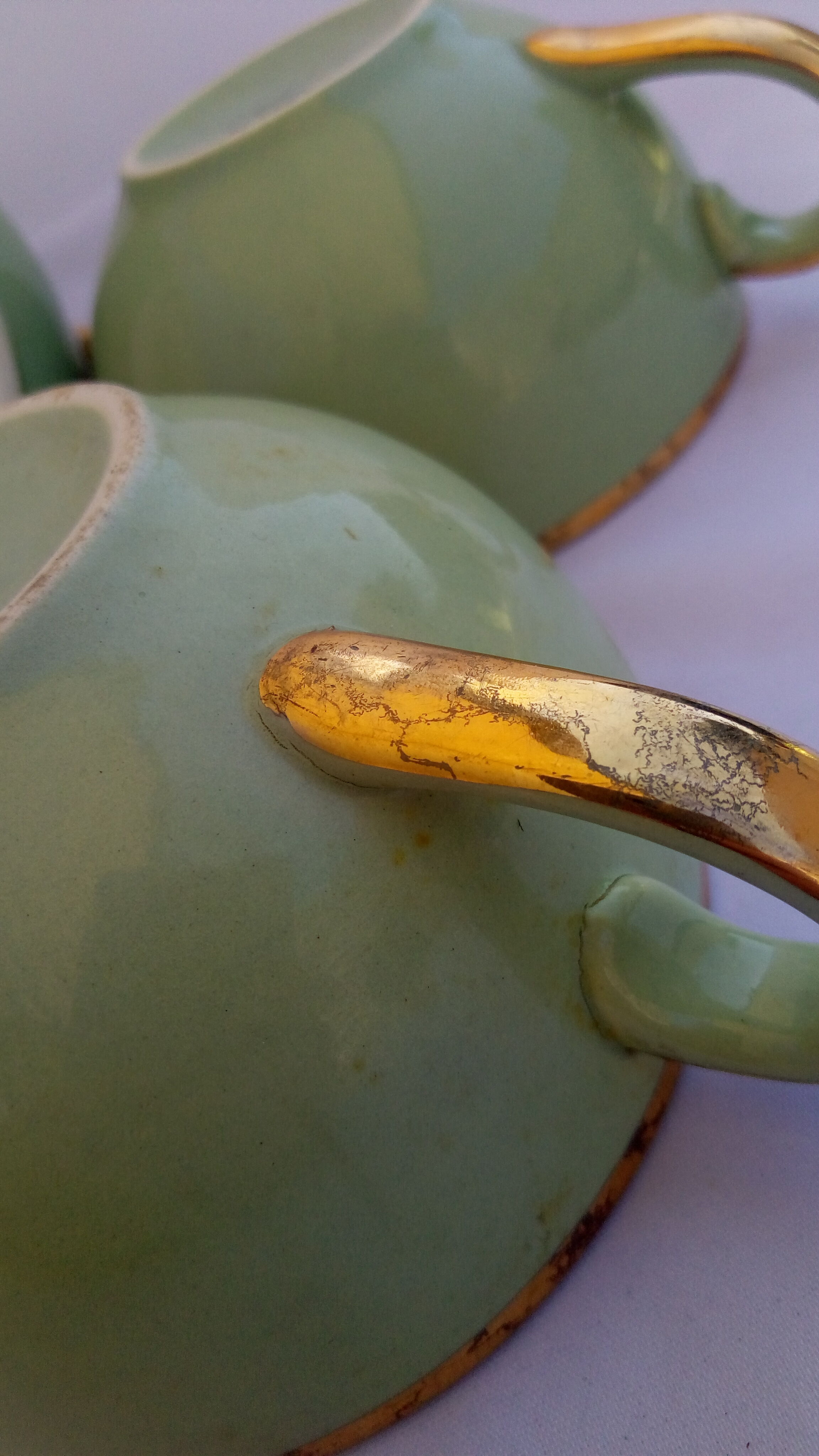 Villeroy cups and pitchers and boch 'We Two' pastel green and gold