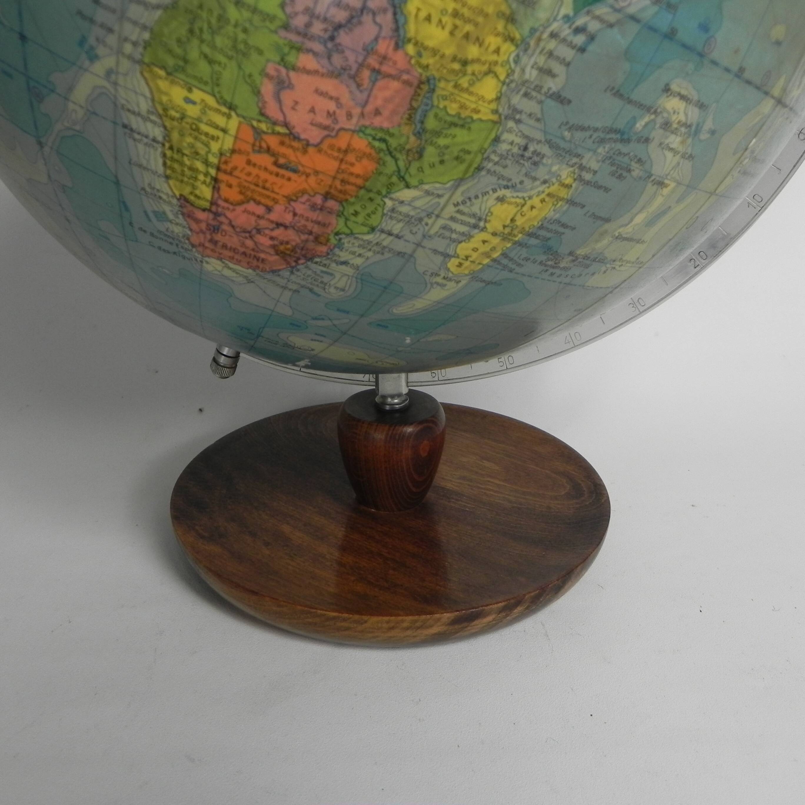 Paper mache globe on wooden base, 1960s