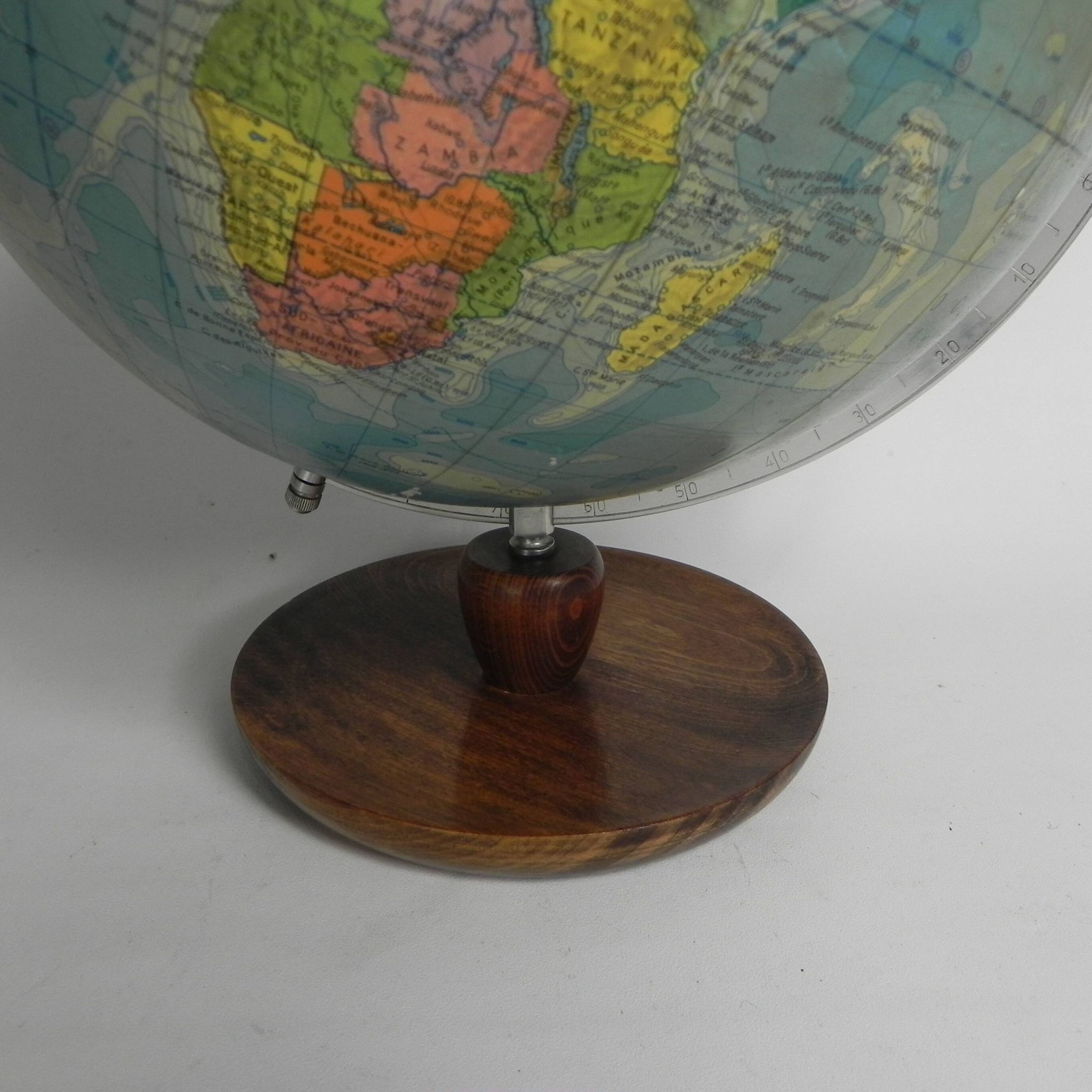 Paper mache globe on wooden base, 1960s