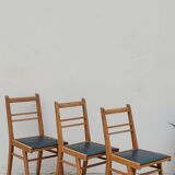 Series of 3 vintage chairs with compass legs - 1950s