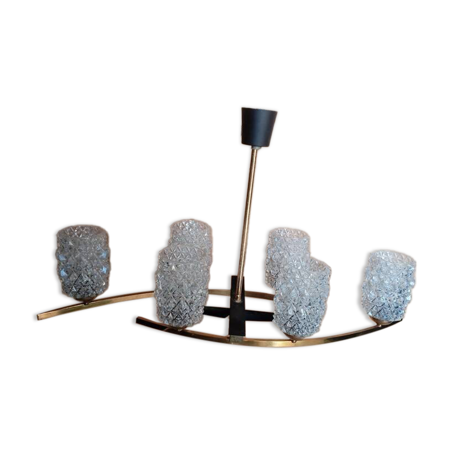 Lustre Arlus 6 feux en laiton doré, vers 1950