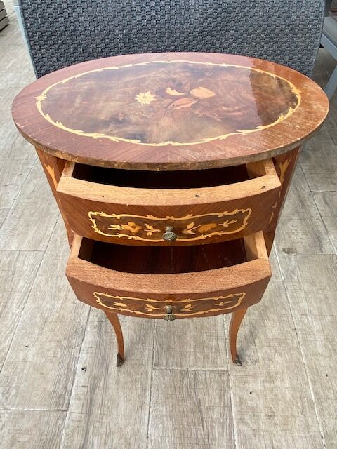 Rognon-style bedside table in marquetry