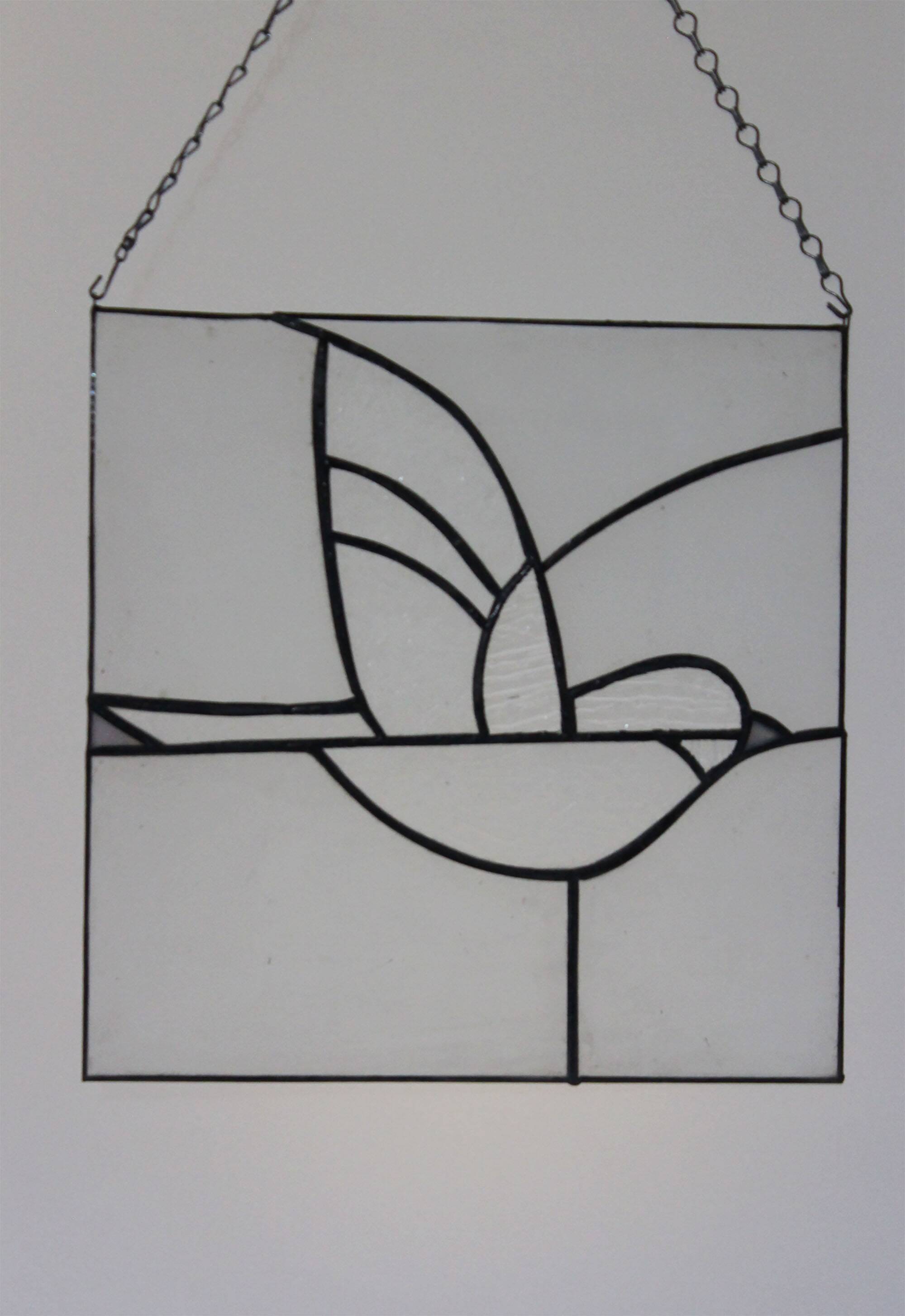 Vitrail décoratif oiseau, style Tiffany, verre coloré fait main 40×40 cm