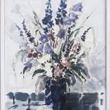 1983 Modern "Flowers & Shell" Swedish Floral Still Life Oil Painting, Framed